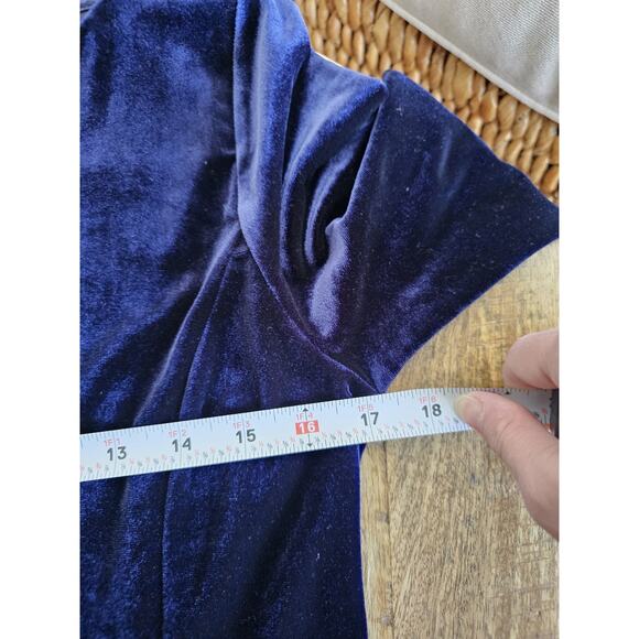 Lands' End Navy Blue Velour Fit Flare Stretch Boat Neck Dress Holiday Small - Picture 9 of 11